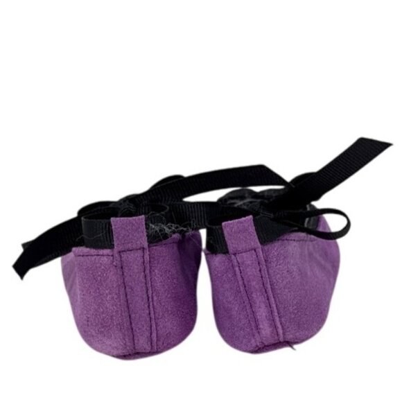 Baby Deer Purple Suede Bow Baby Shoes Size 2 Black Ribbon Closure Soft Sole - Picture 2 of 6